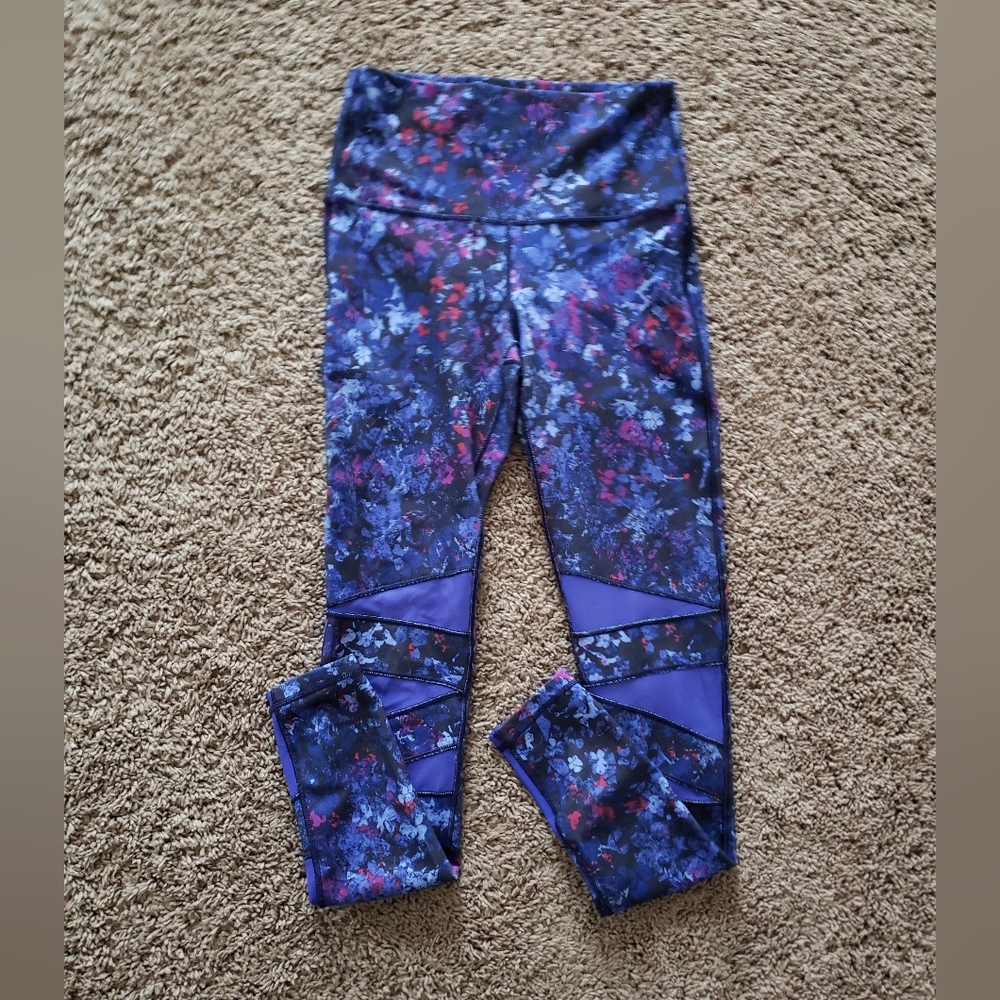Ivivva Leggings Rhythmic Tight Tech Mesh Floral purple Girls 12